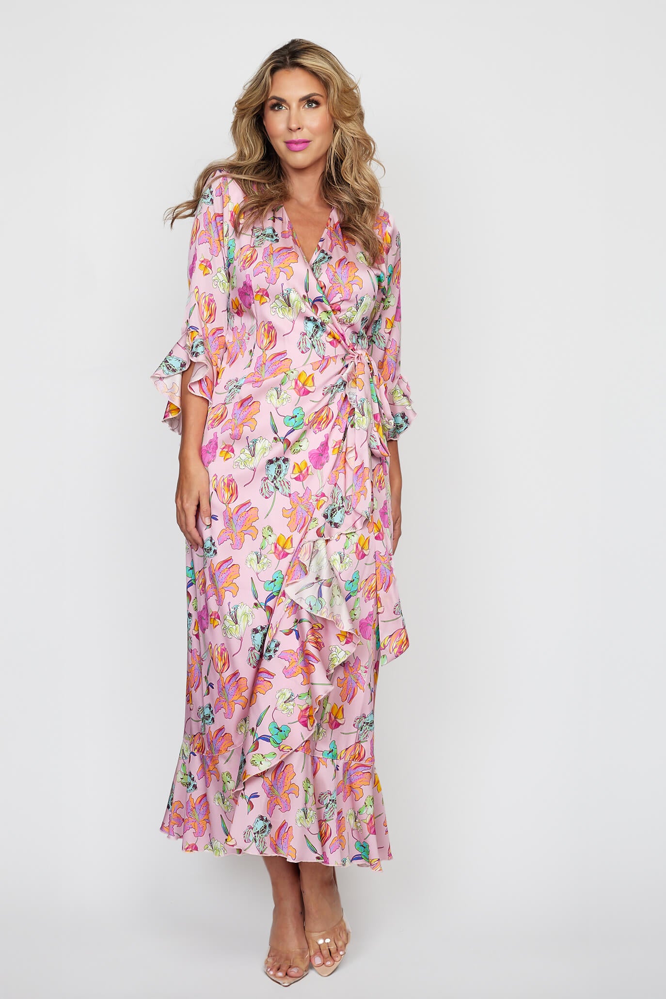 Spring Garden Floral Wrap Dress