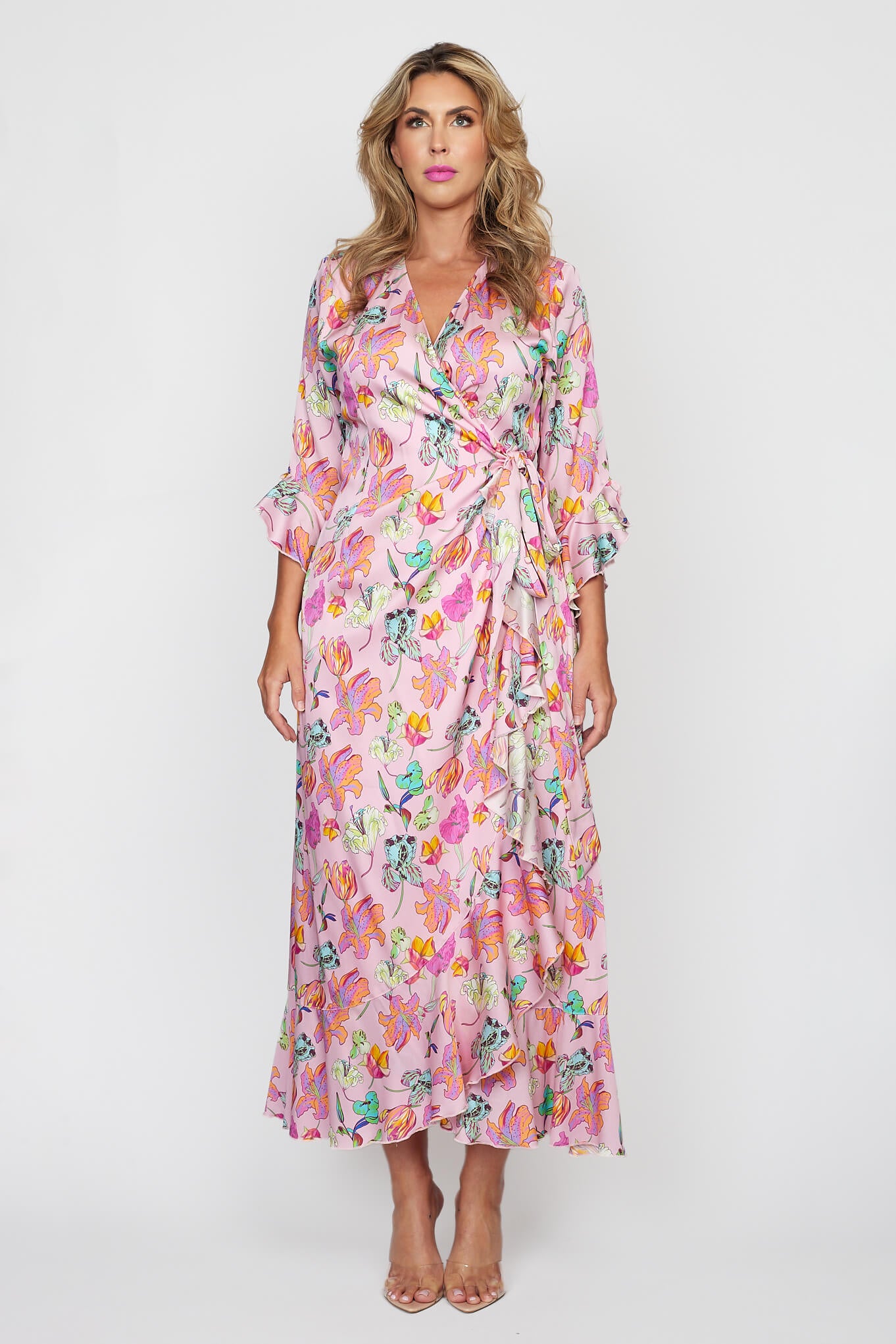 Spring Garden Floral Wrap Dress