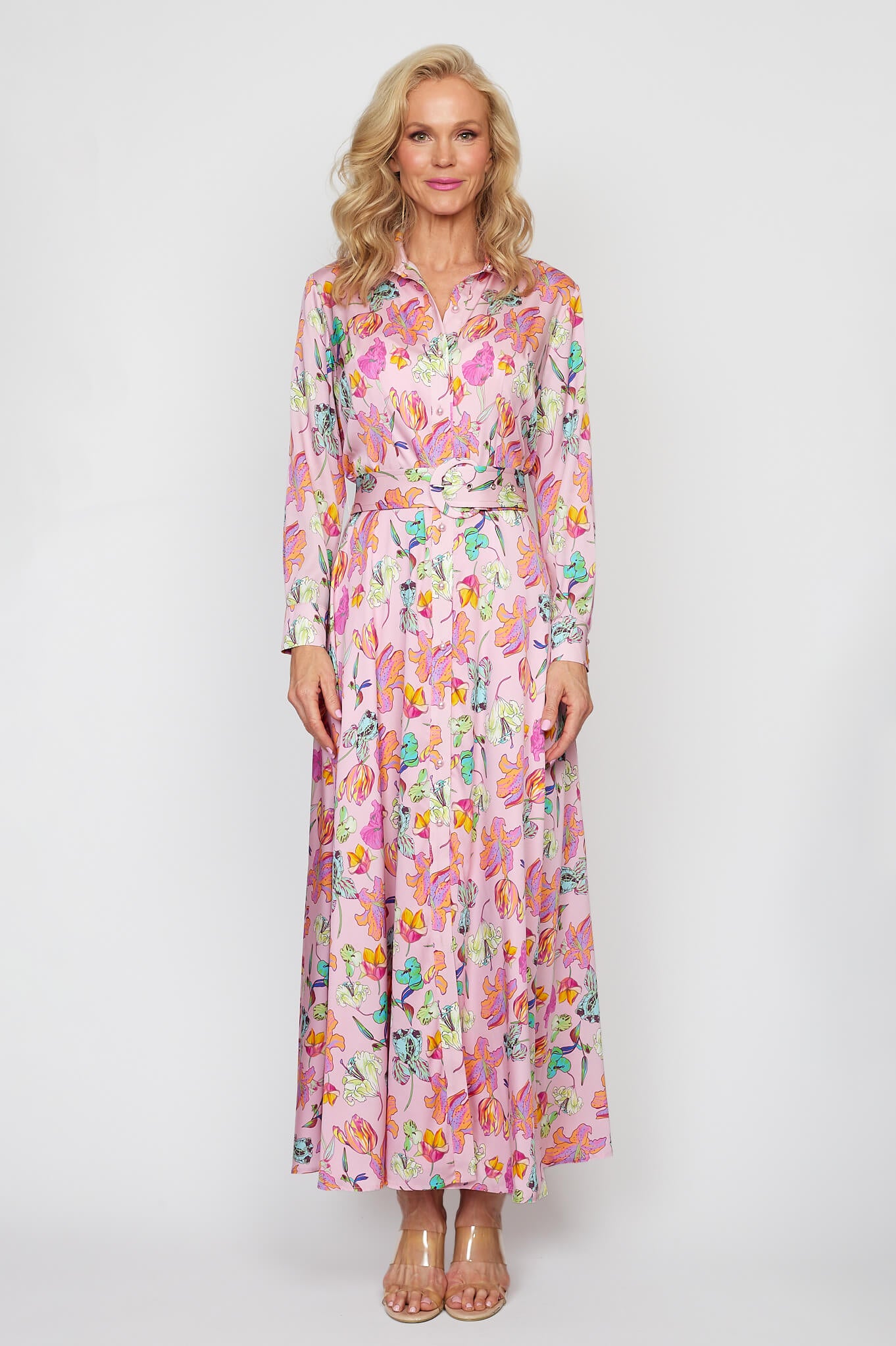 Spring Garden Button-Thru Belted Dress