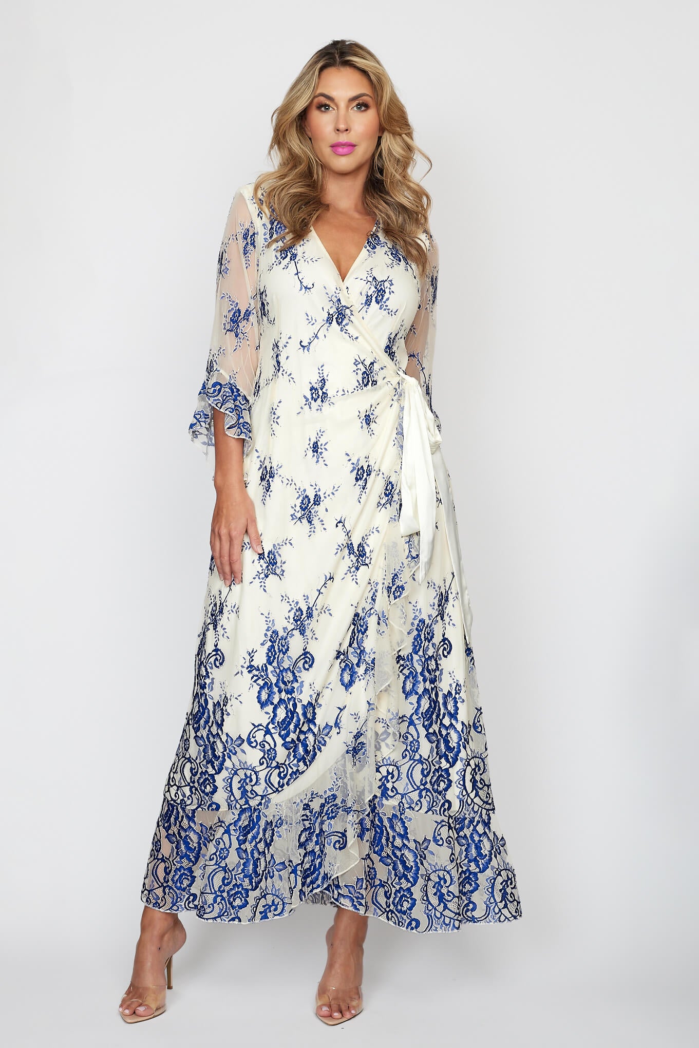 Royale and White Grecian Wrap Dress