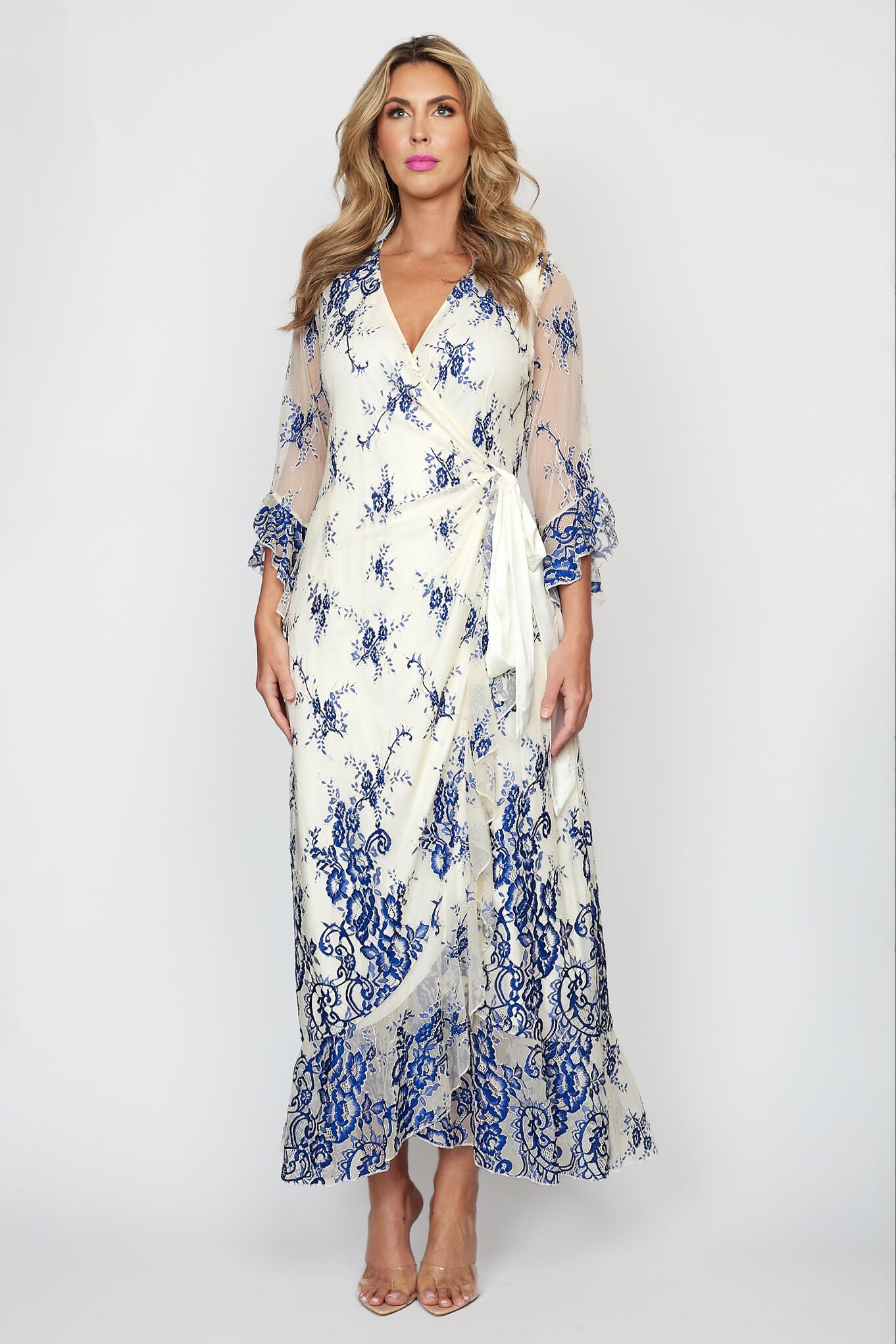 Royale and White Grecian Wrap Dress