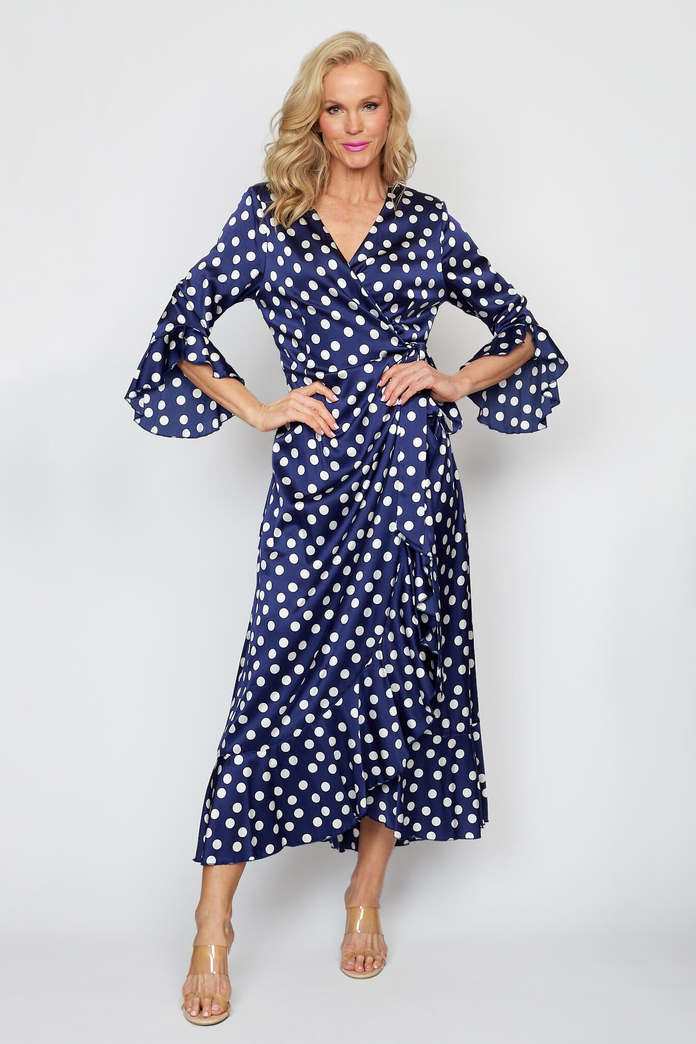 Navy and White Spot Wrap Dress