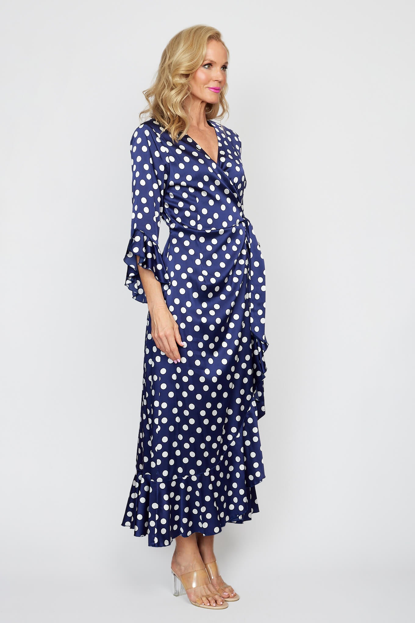 Navy and White Spot Wrap Dress