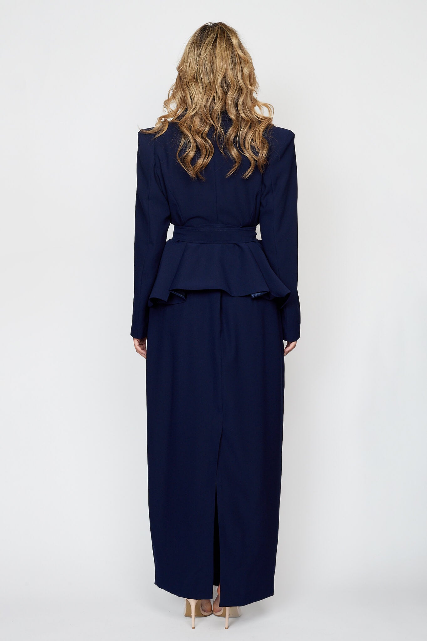 Navy Peplum Jacket with Tie Belt with Circa 80&