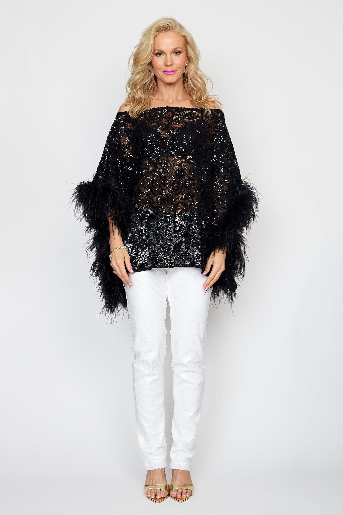 Black Feather and Sequin Poncho
