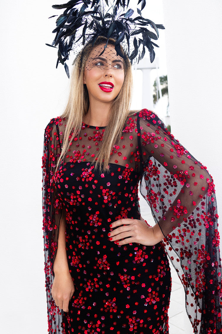 Black and Red Beaded Angel Wing Dress