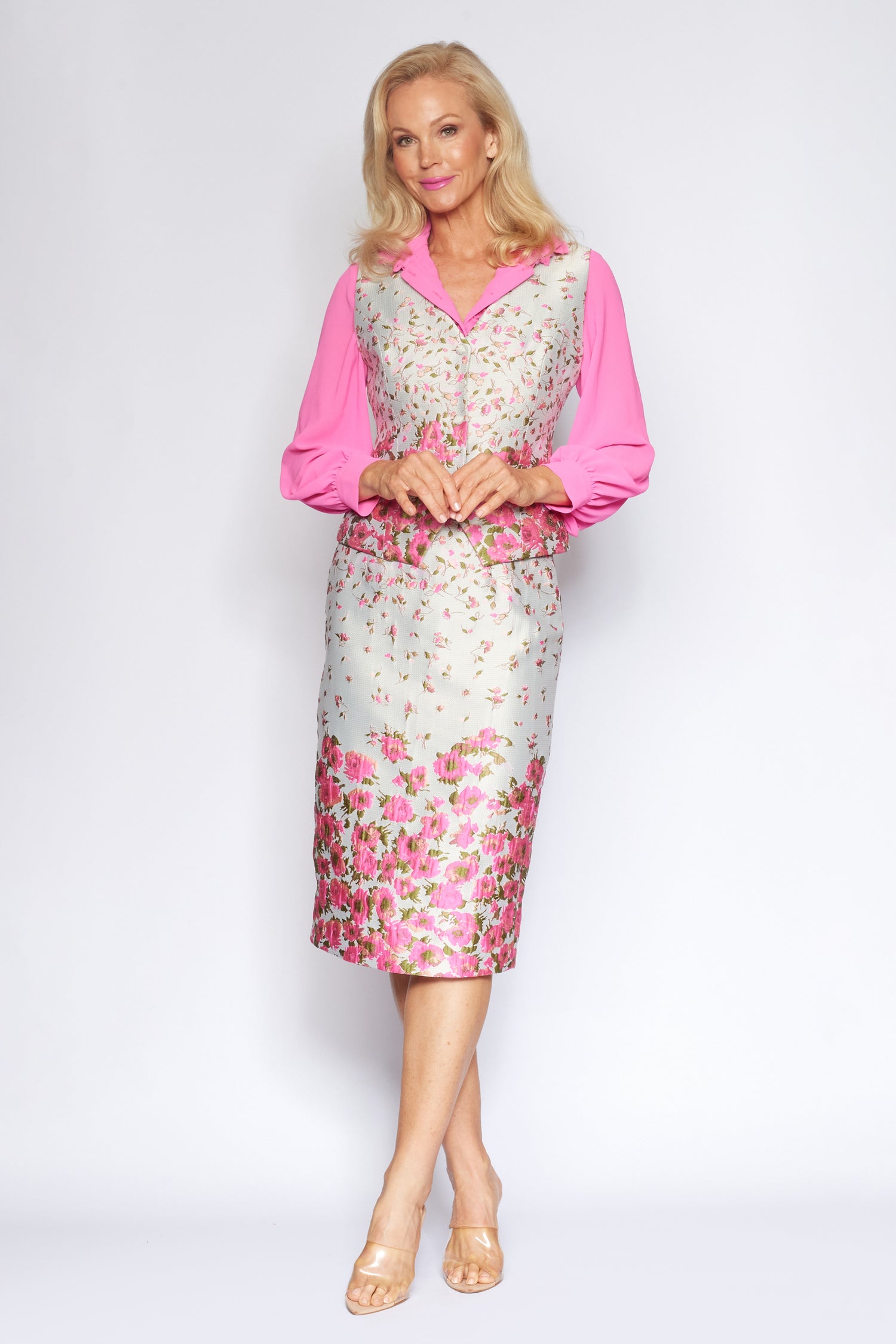 Pink Floral Brocade Suit