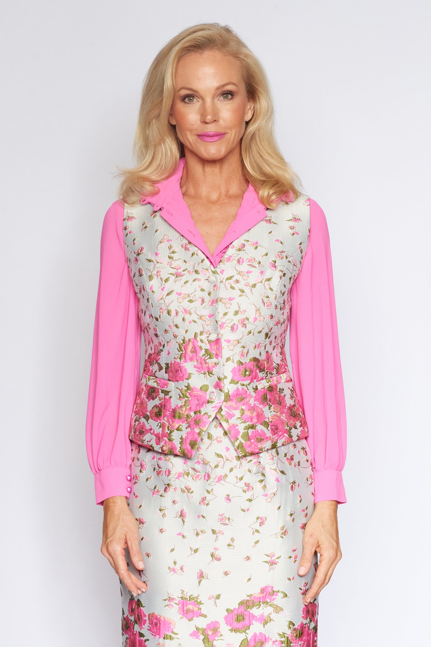 Pink Floral Brocade Suit