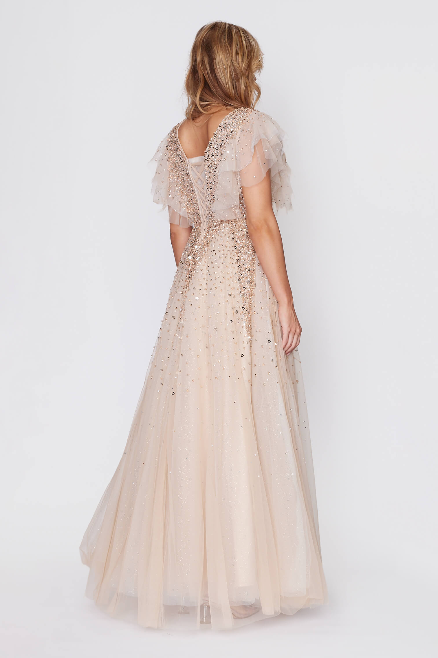 Gold Sequin Beaded Tulle Princess Dress