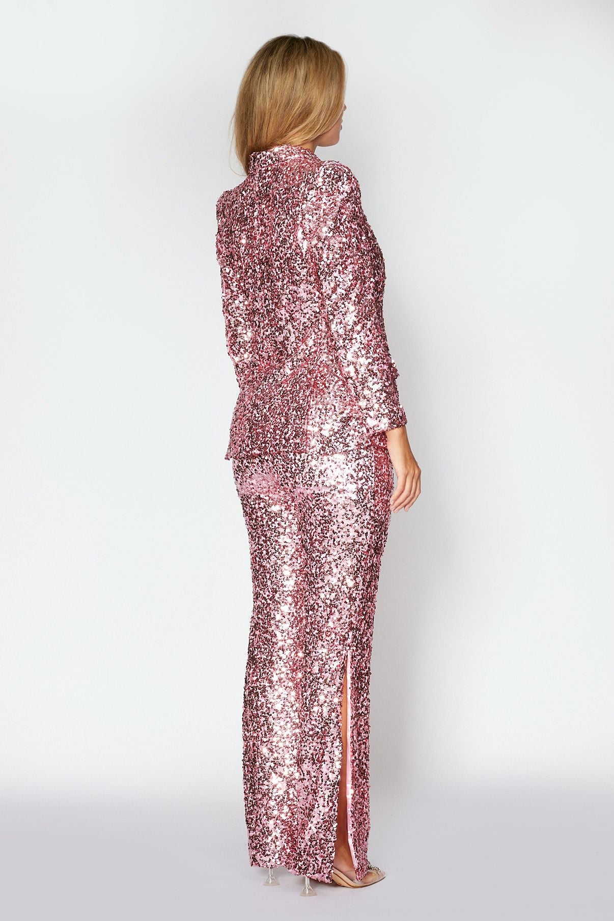 Pink Sequin Jacket with Split Leg Pant