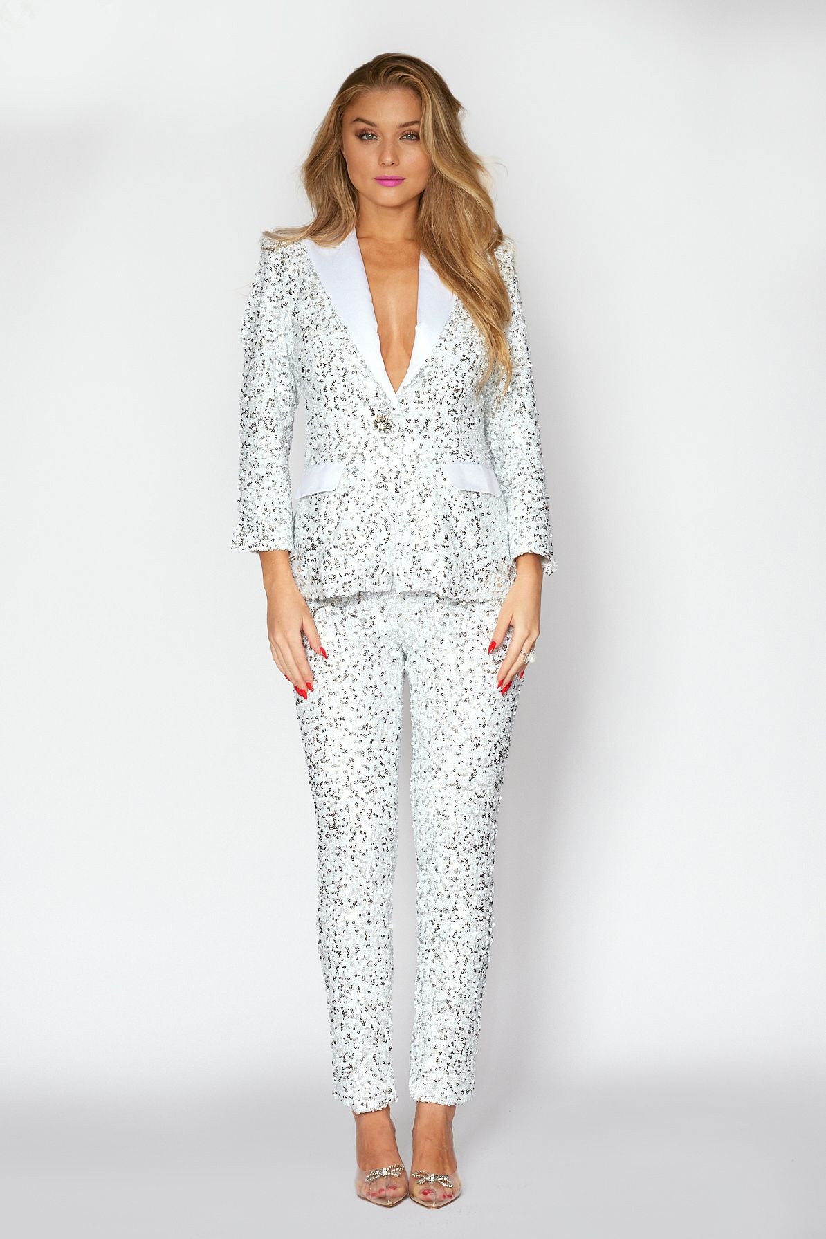 White/Silver Sequin Tux Jacket and Pant