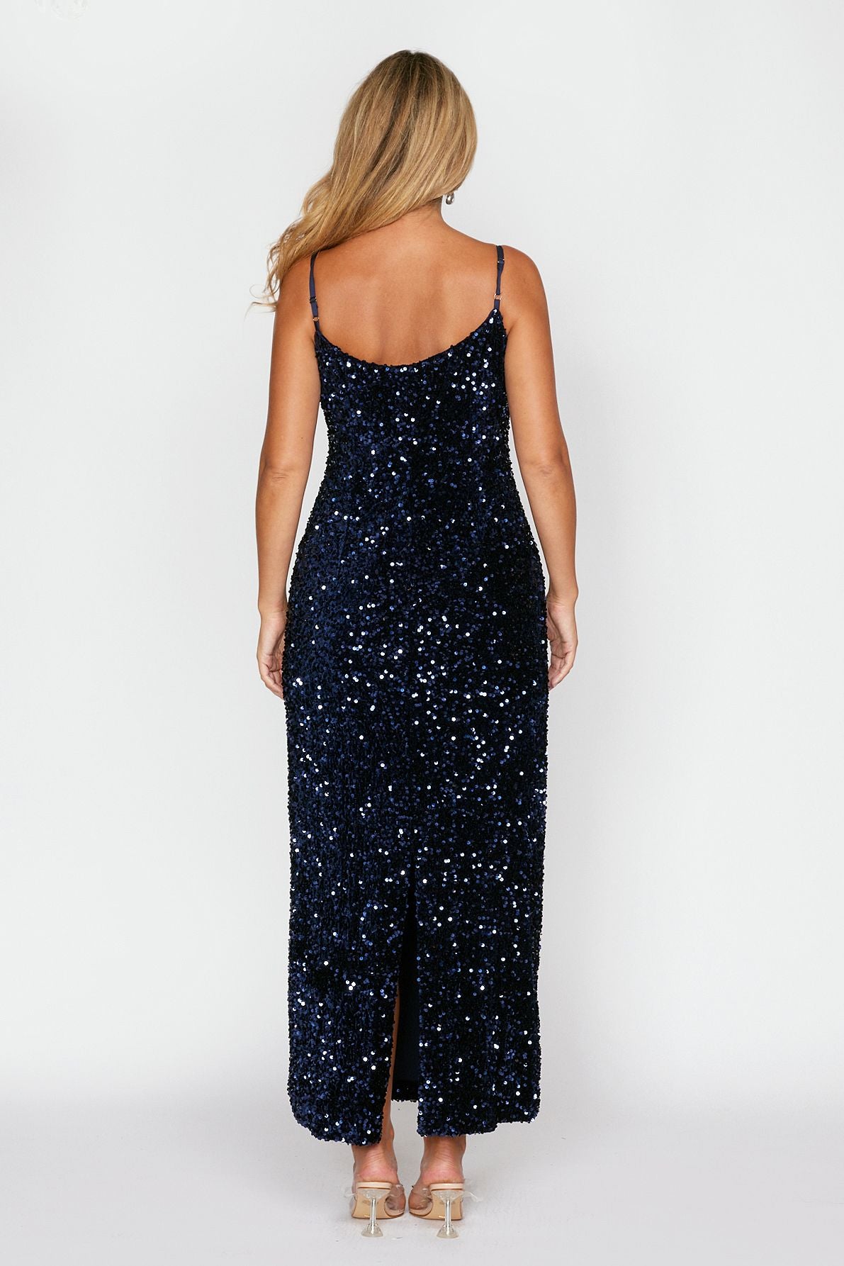 Navy Velvet Sequin Slip Dress