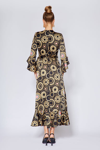 Black/Gold Chain Wrap Dress (Long)