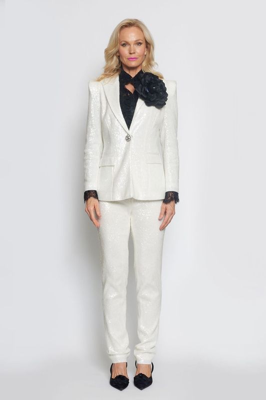 White Glossy Sequin Suit