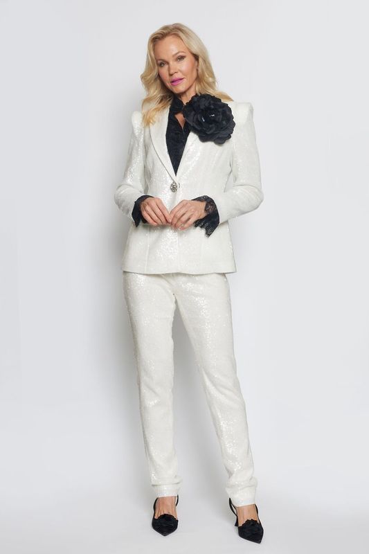 White Glossy Sequin Suit