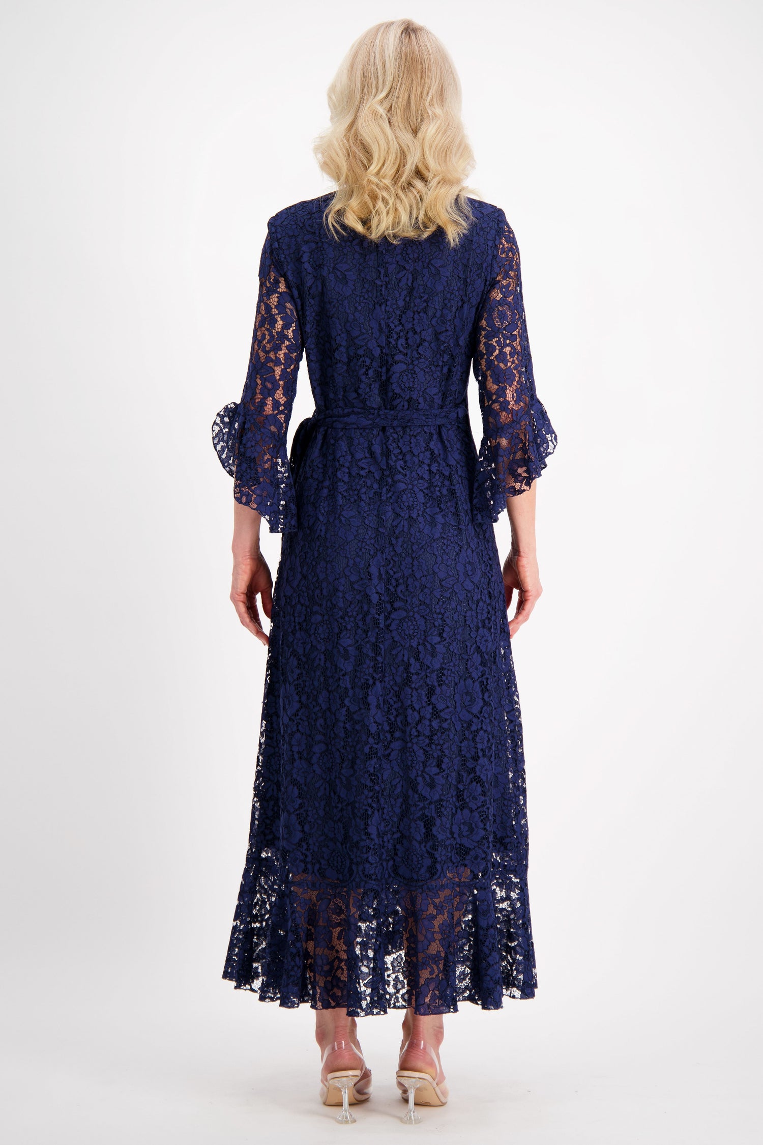 Navy Lace Wrap Dress