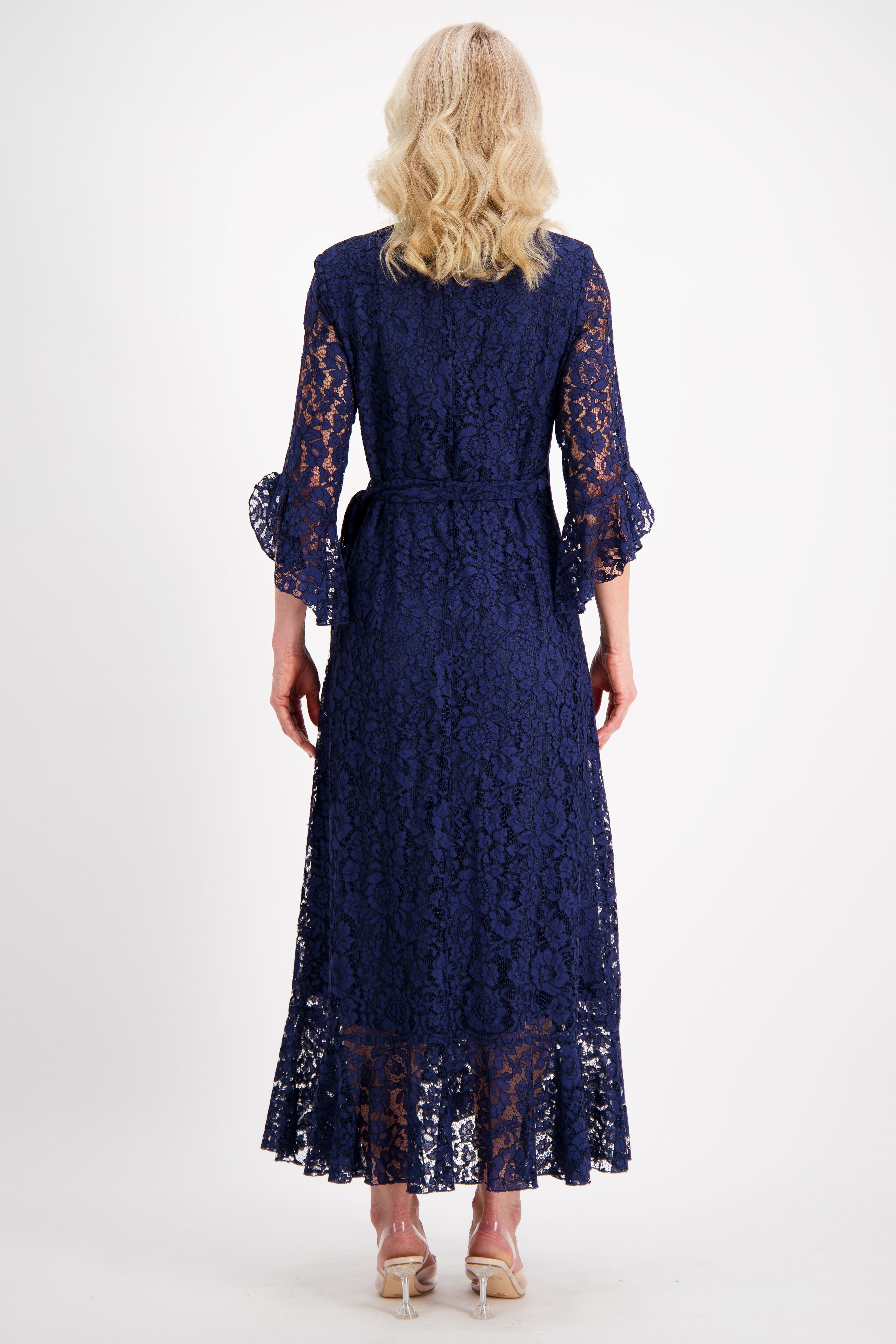 Navy Lace Wrap Dress