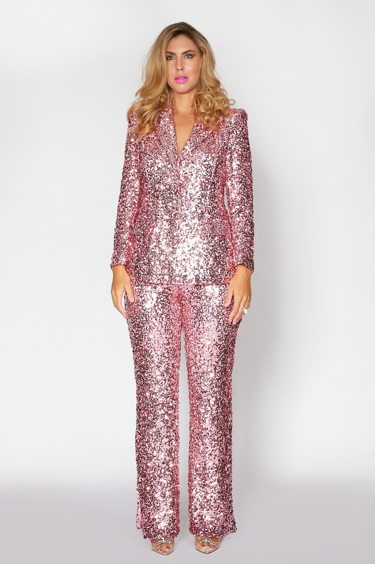 Pink Sequin Jacket with Split Leg Pant