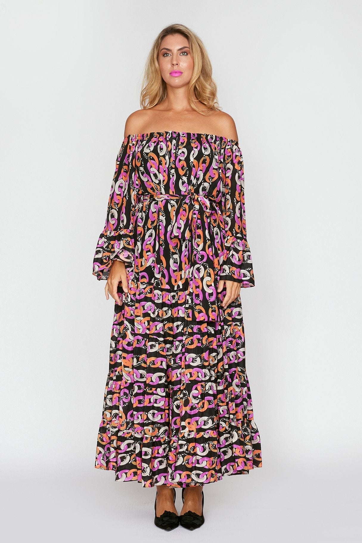 Chain Link Print Gypsy Dress
