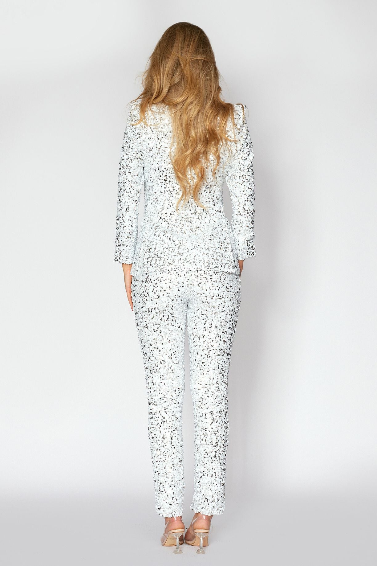 White/Silver Sequin Tux Jacket and Pant