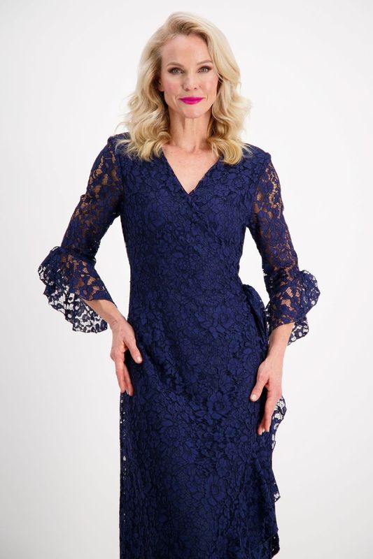 Navy Lace Wrap Dress