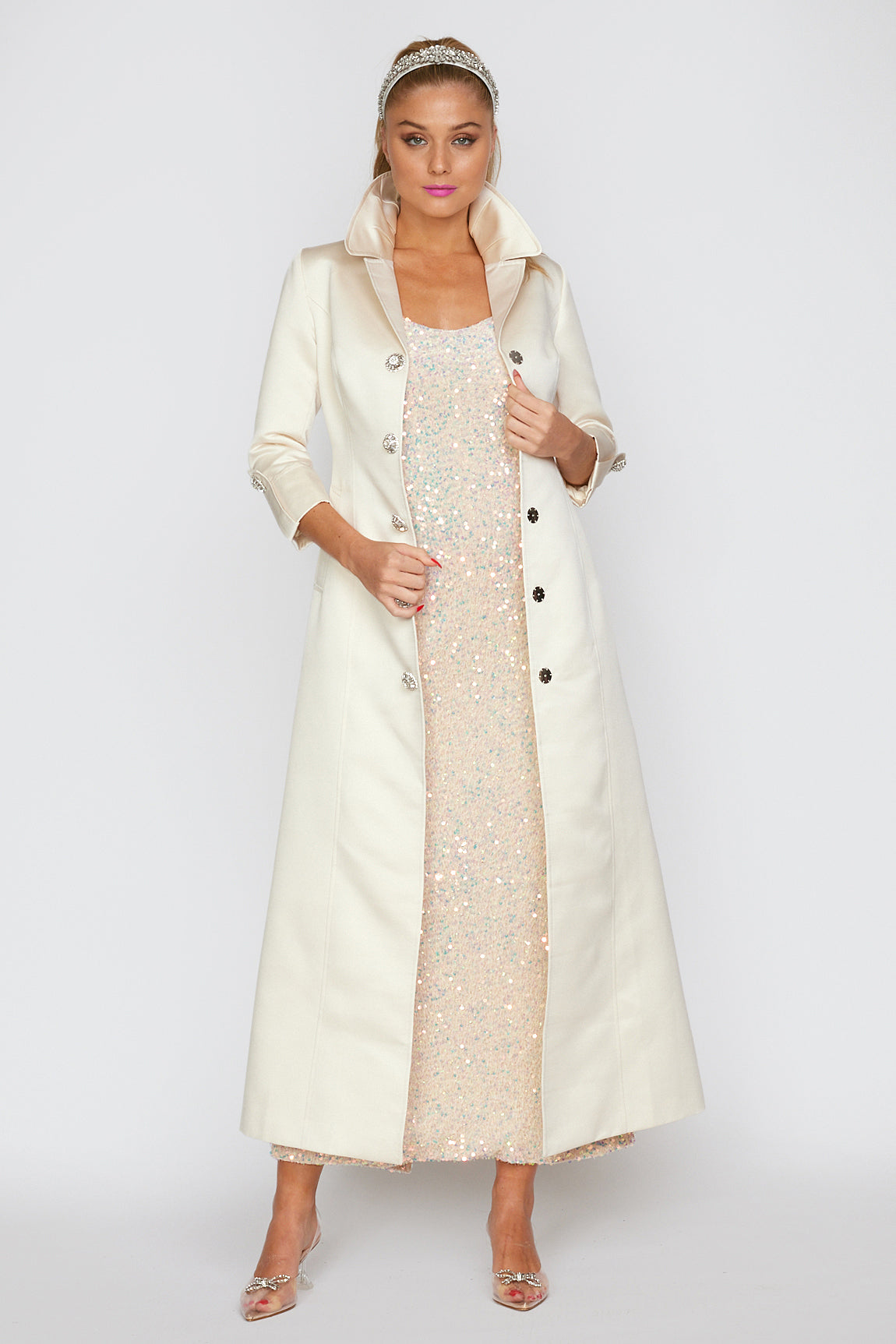 Gelato Cream Satin Trench Coat