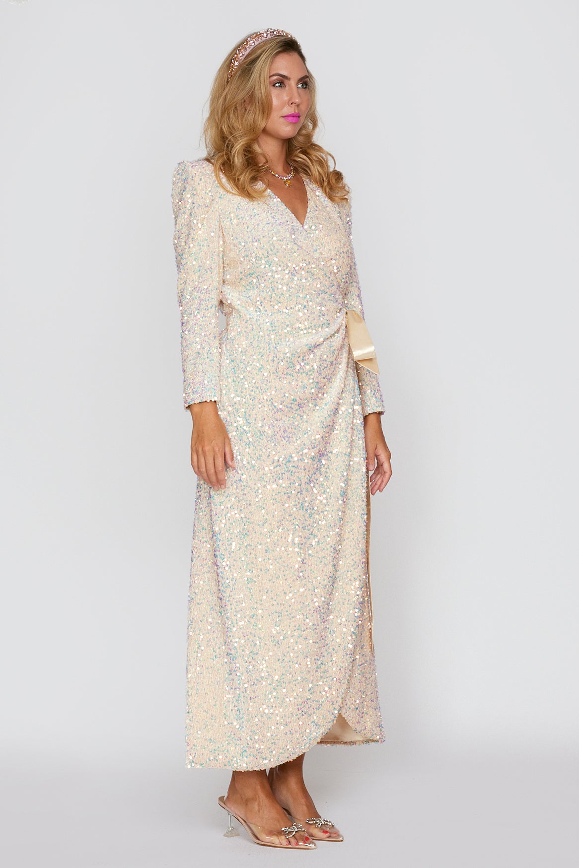 Gelato Cream Velvet Sequin Wrap Dress