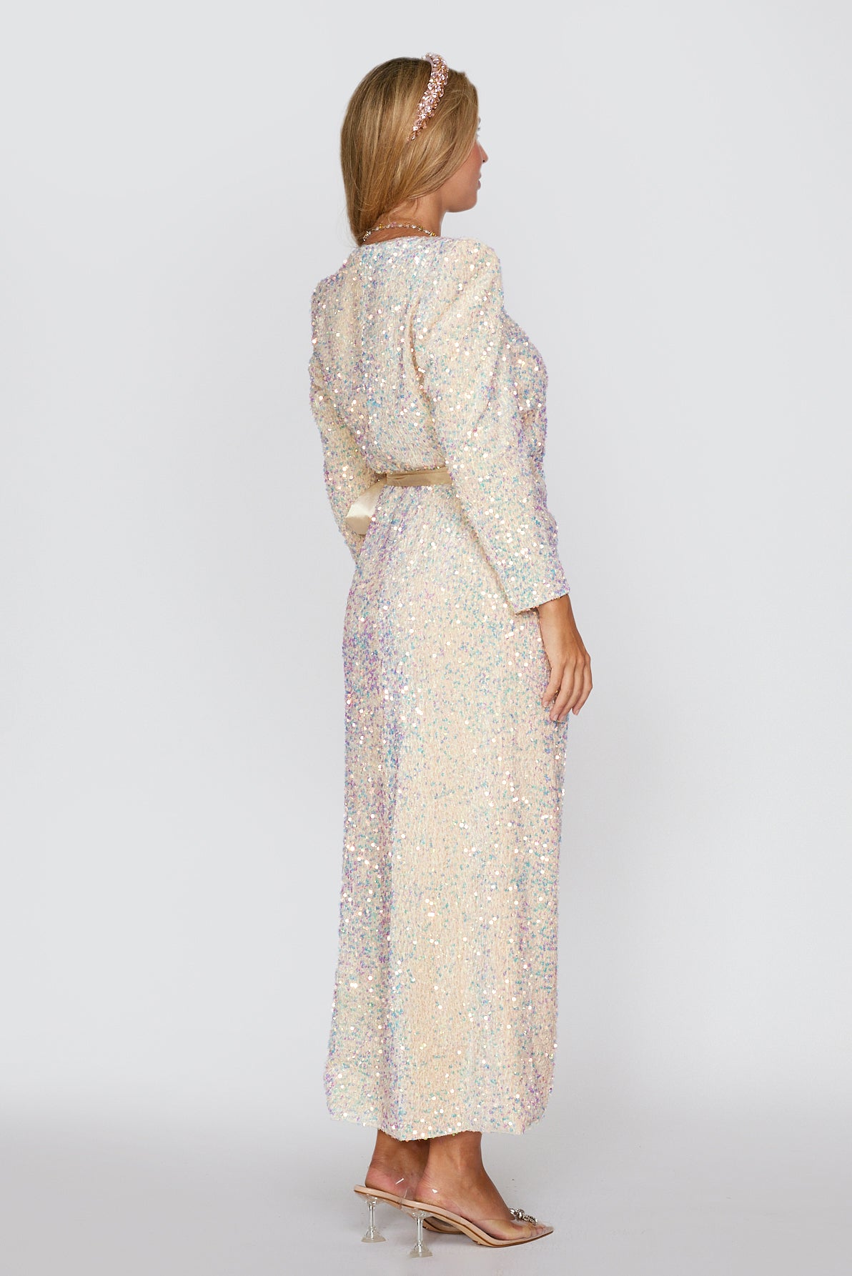 Gelato Cream Velvet Sequin Wrap Dress