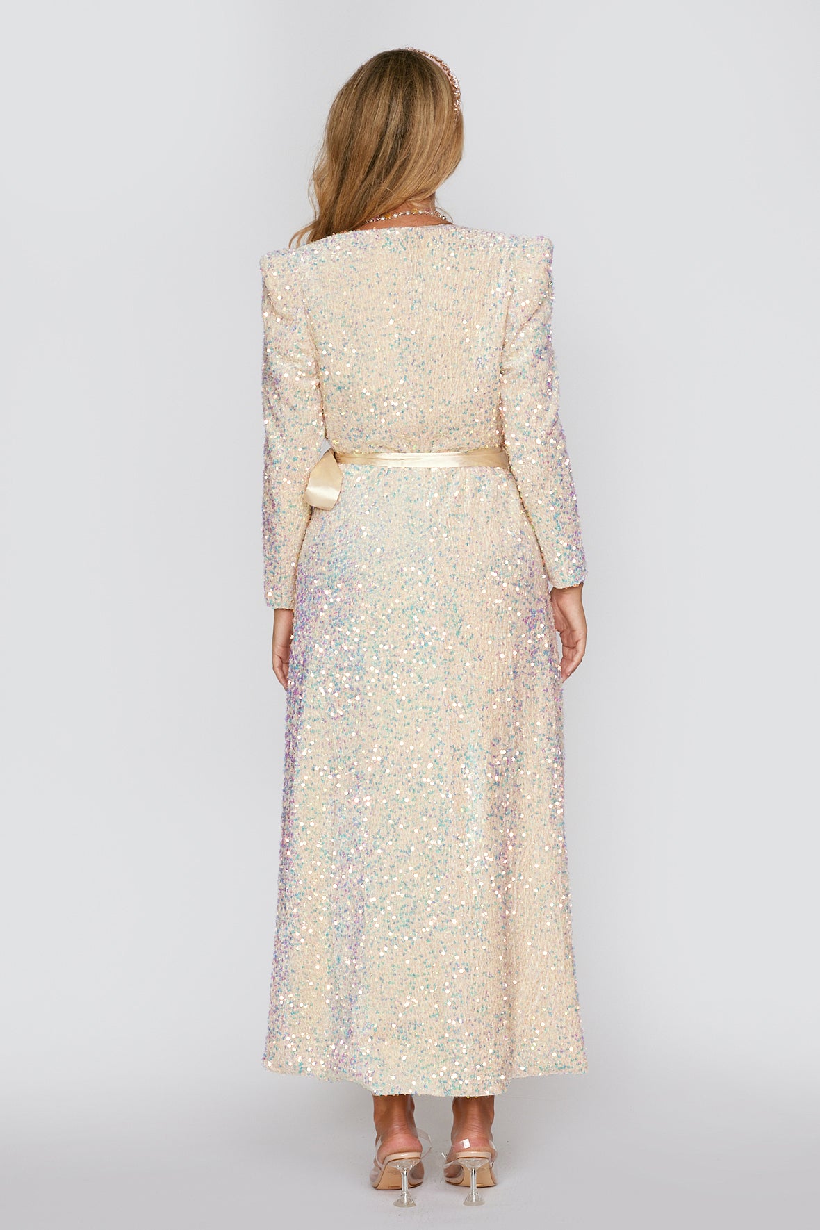 Gelato Cream Velvet Sequin Wrap Dress