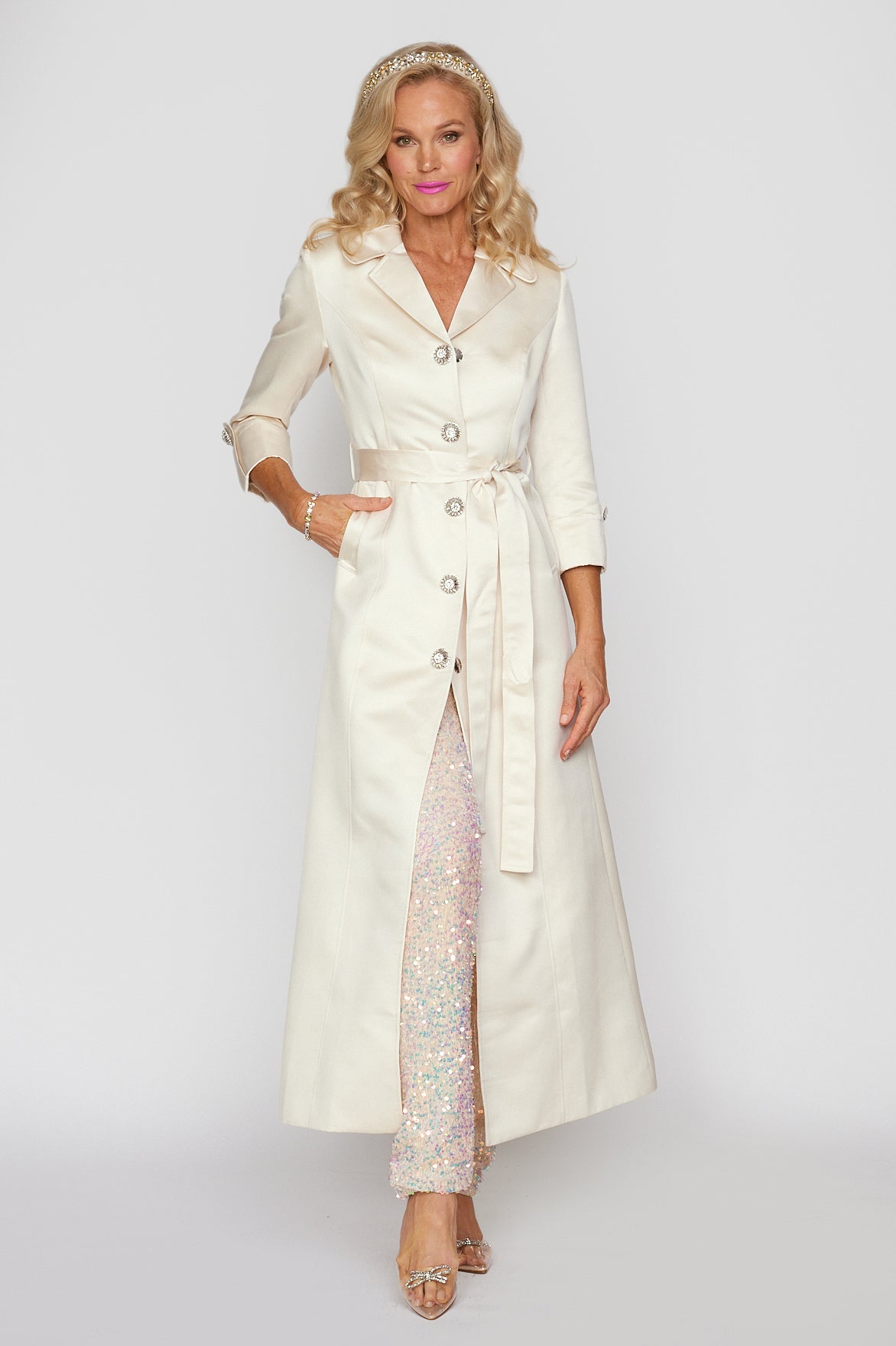 Gelato Cream Satin Trench Coat