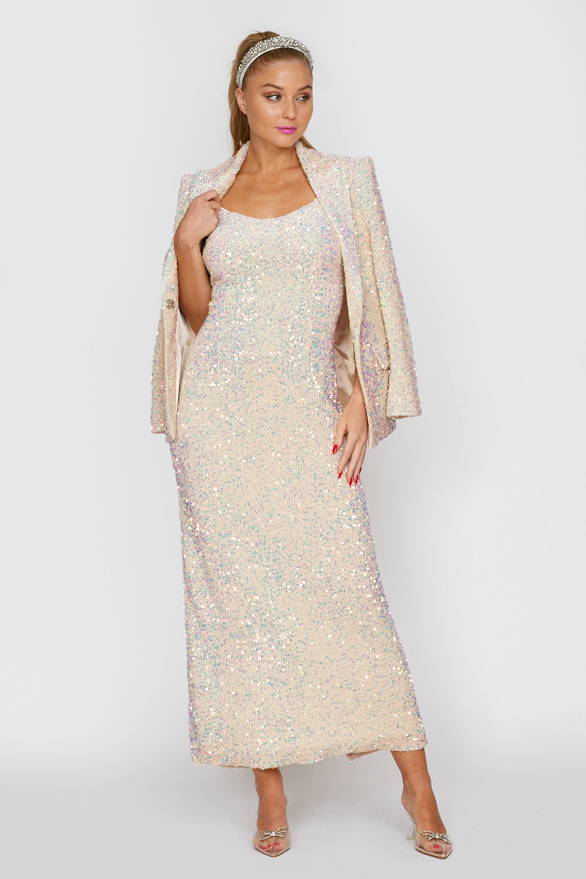 Gelato Cream Velvet Sequin Slip Dress – soniastradiottocouture