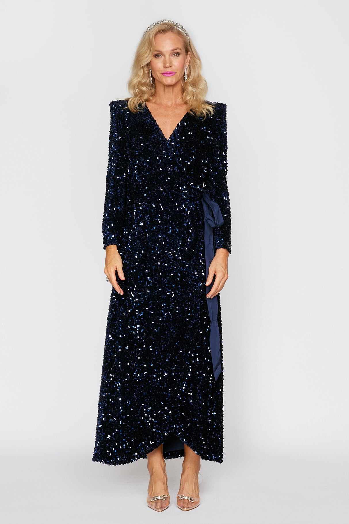 Navy Velvet Sequin Wrap dress