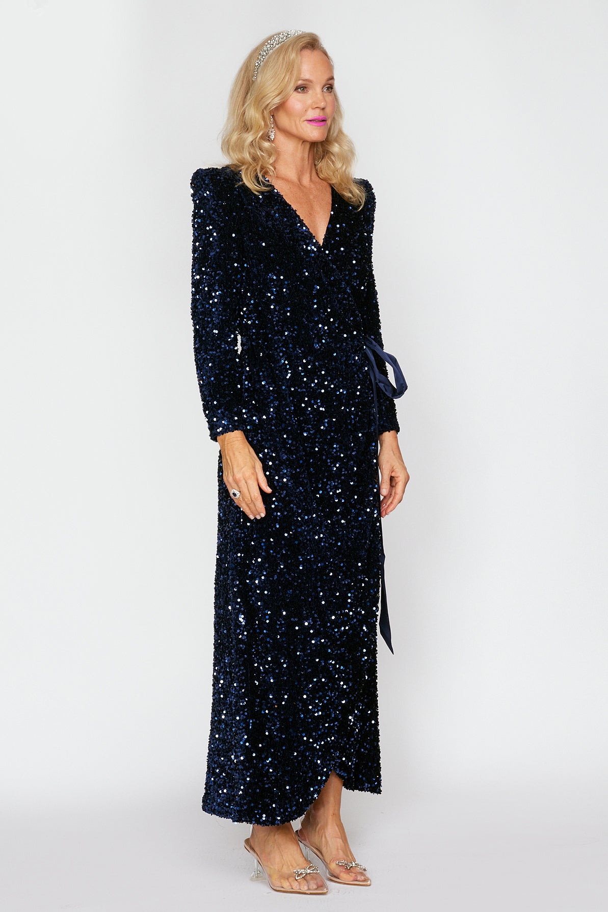 Navy Velvet Sequin Wrap dress