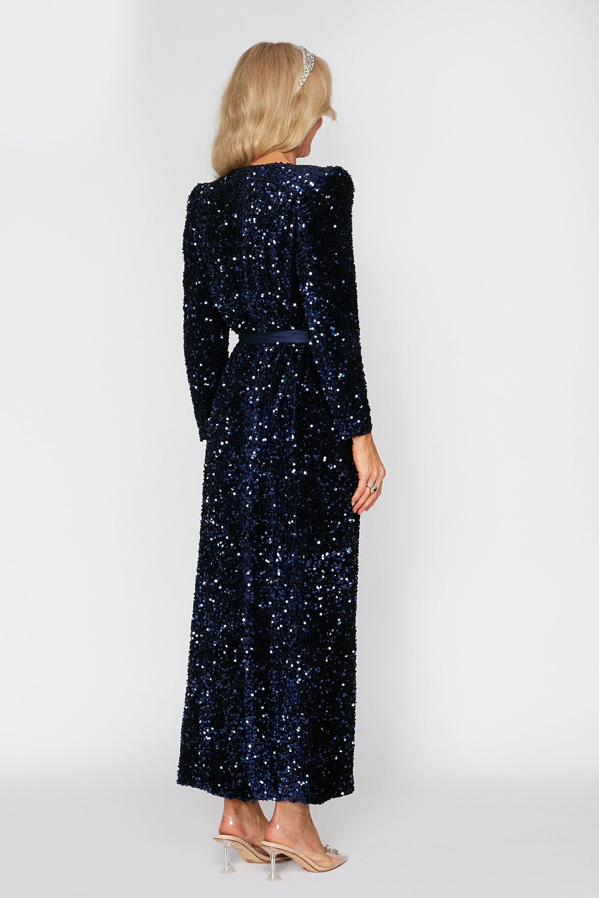 Navy Velvet Sequin Wrap dress