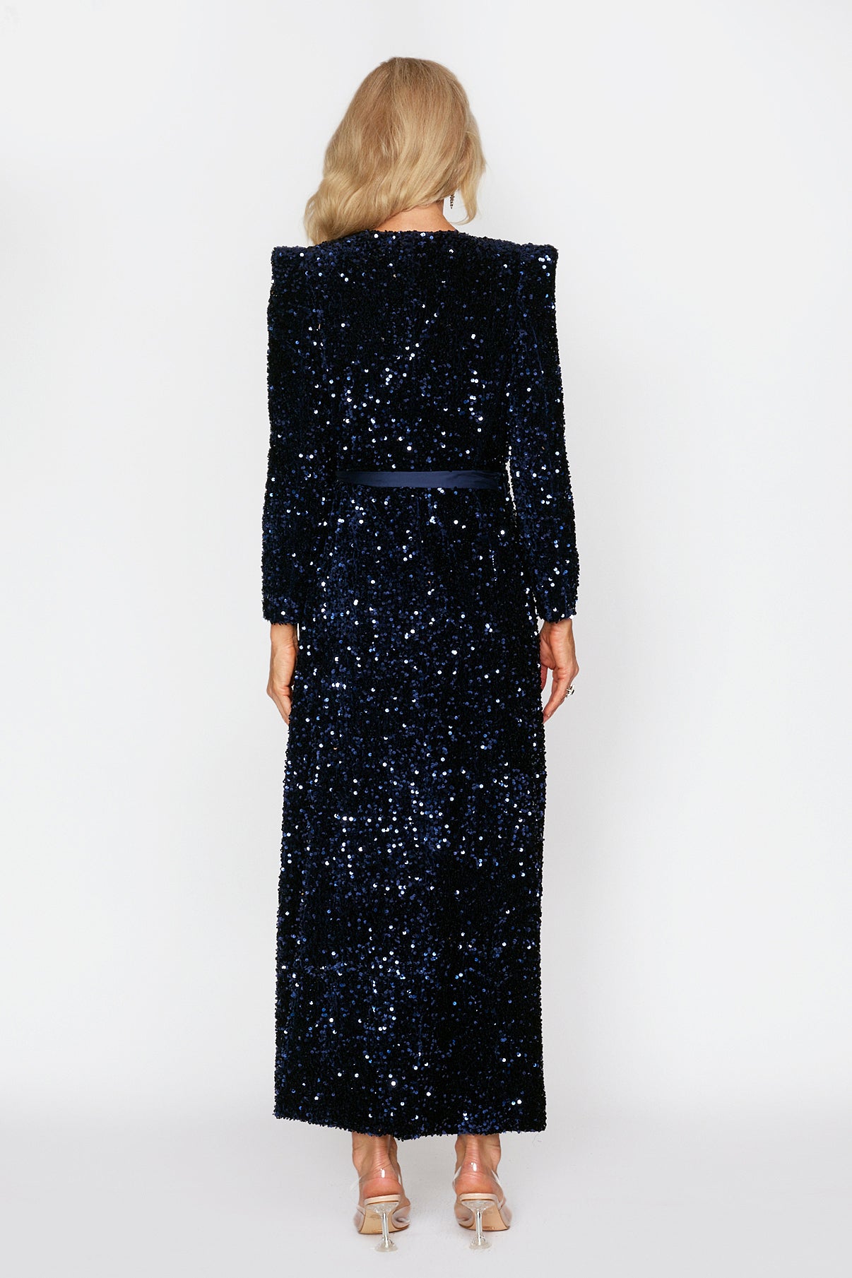 Navy Velvet Sequin Wrap dress