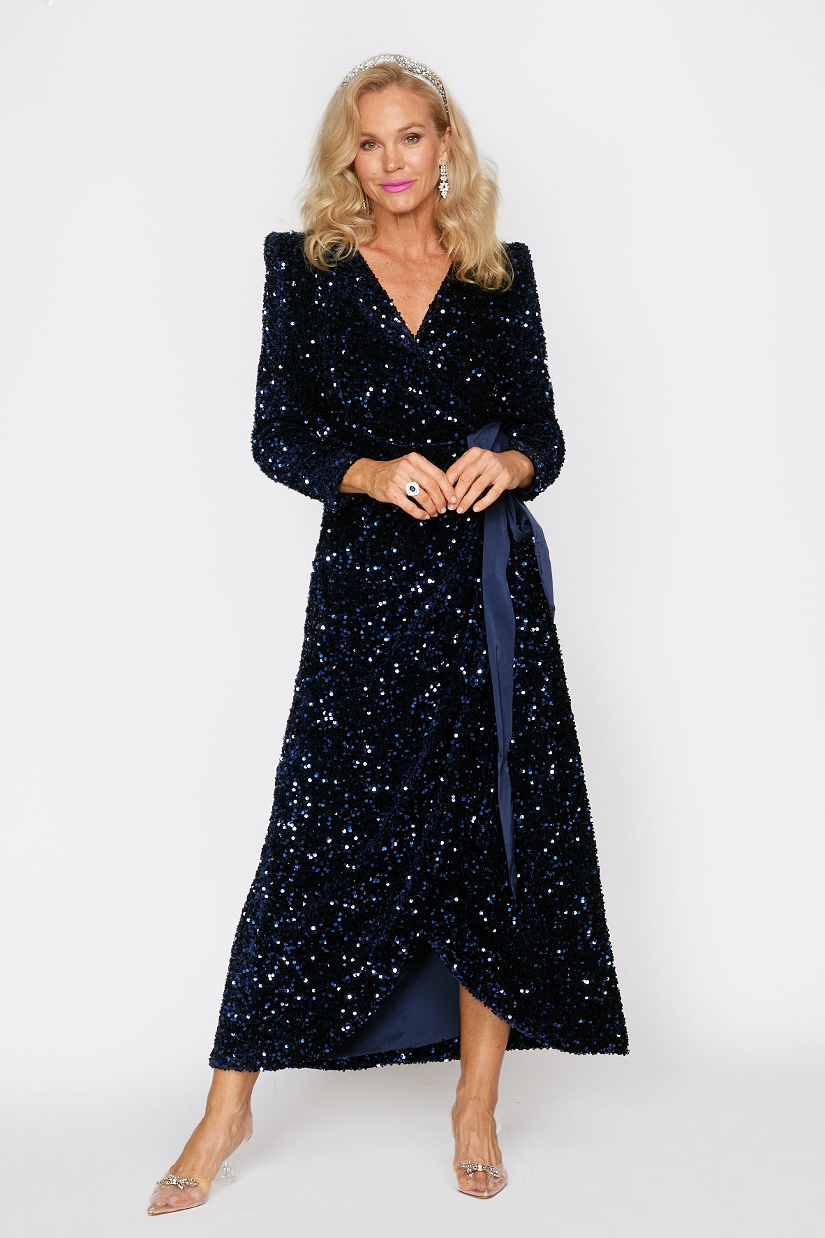 Navy Velvet Sequin Wrap dress