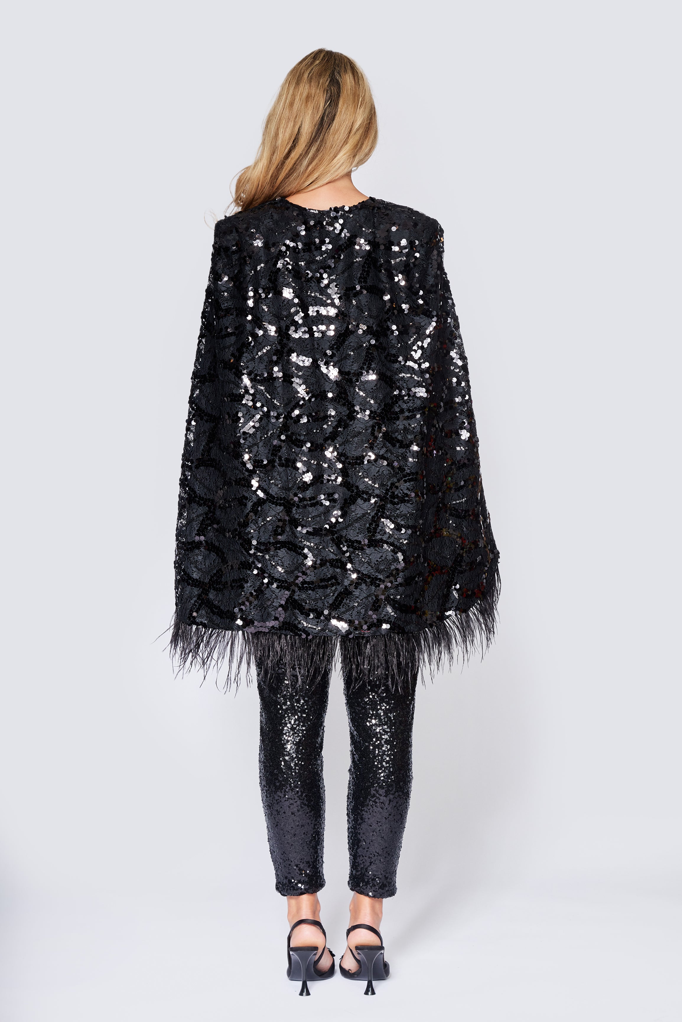 Black Sequin/Feather Cape