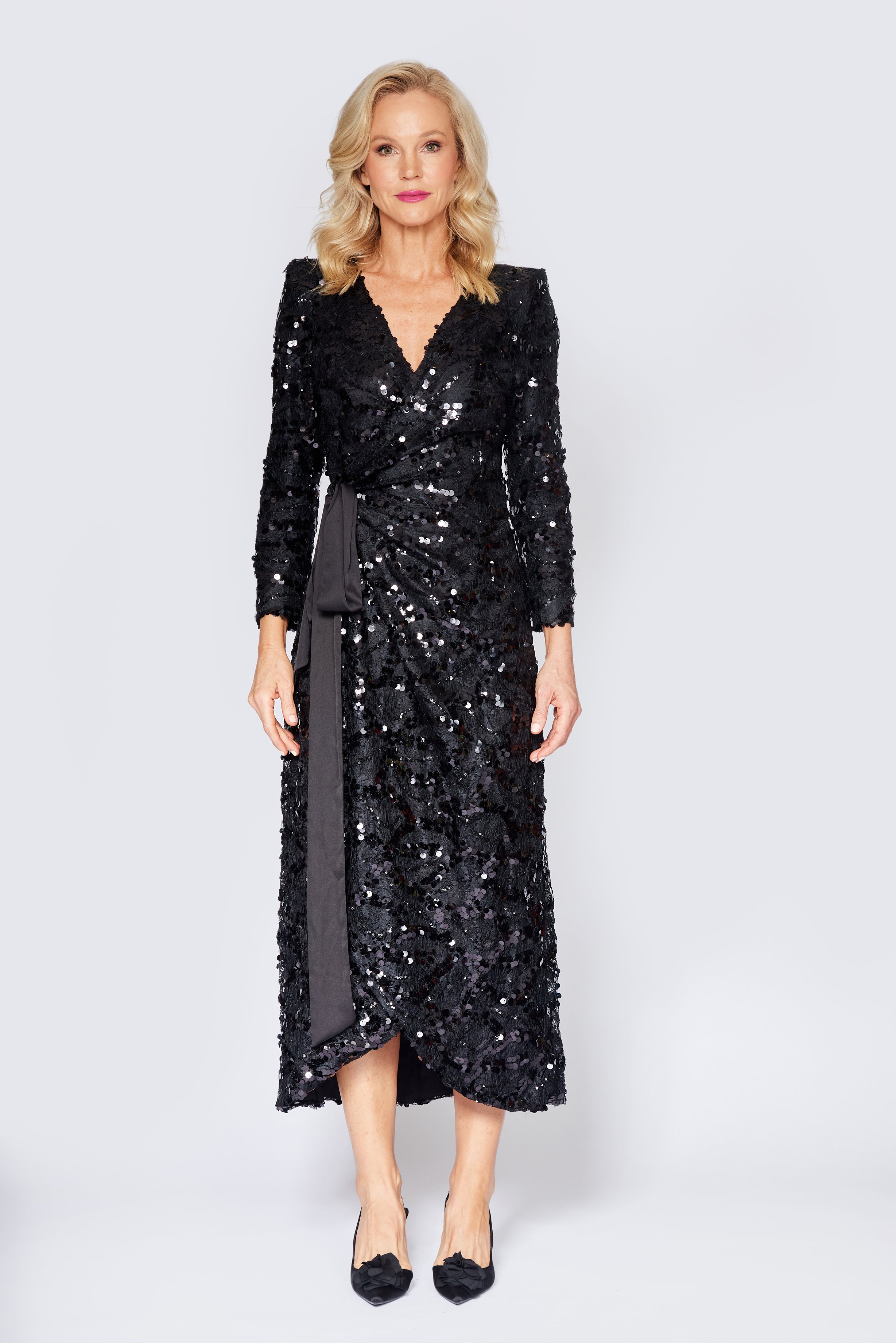 Black Lace/Sequin Wrap Dress