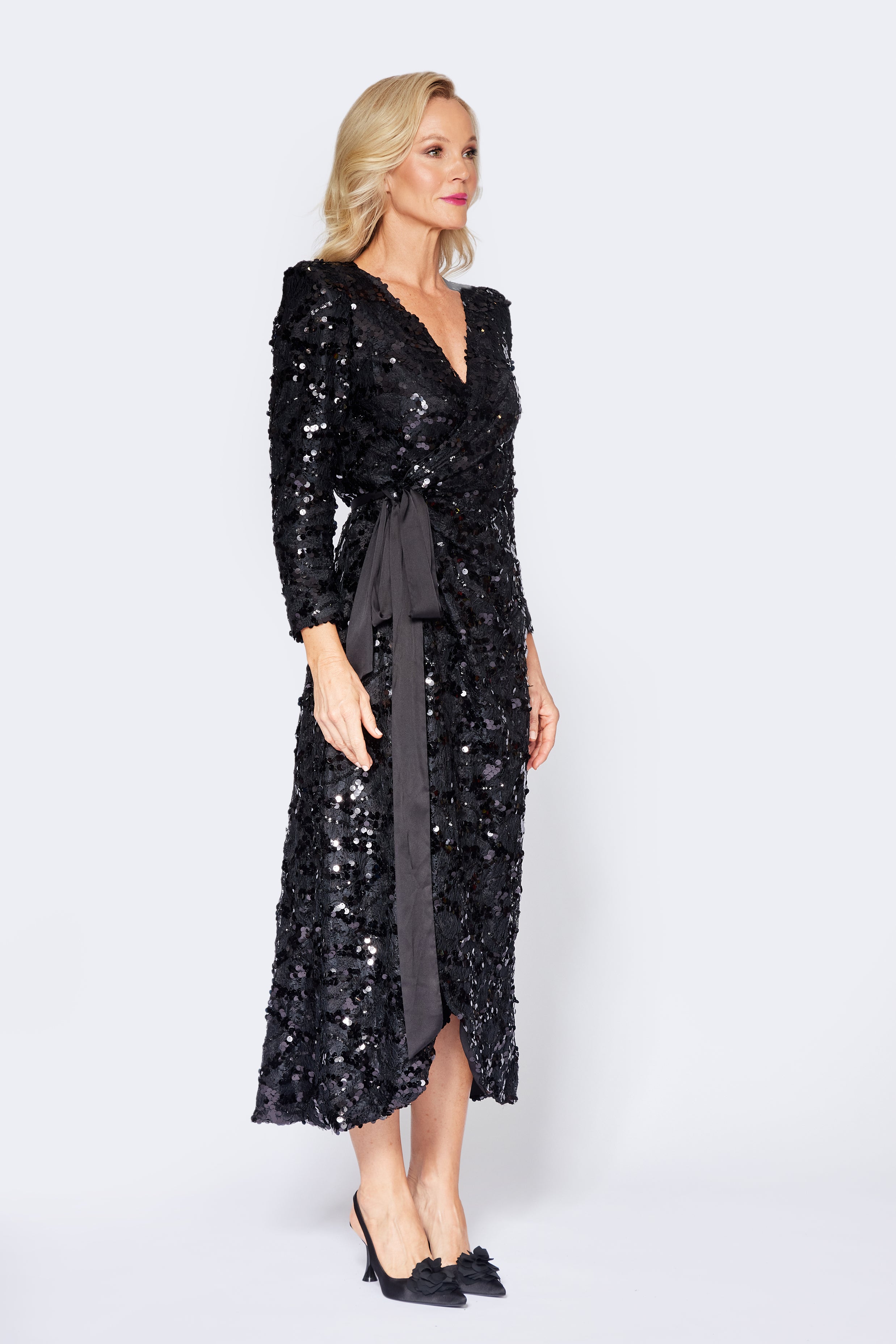 Black Lace/Sequin Wrap Dress