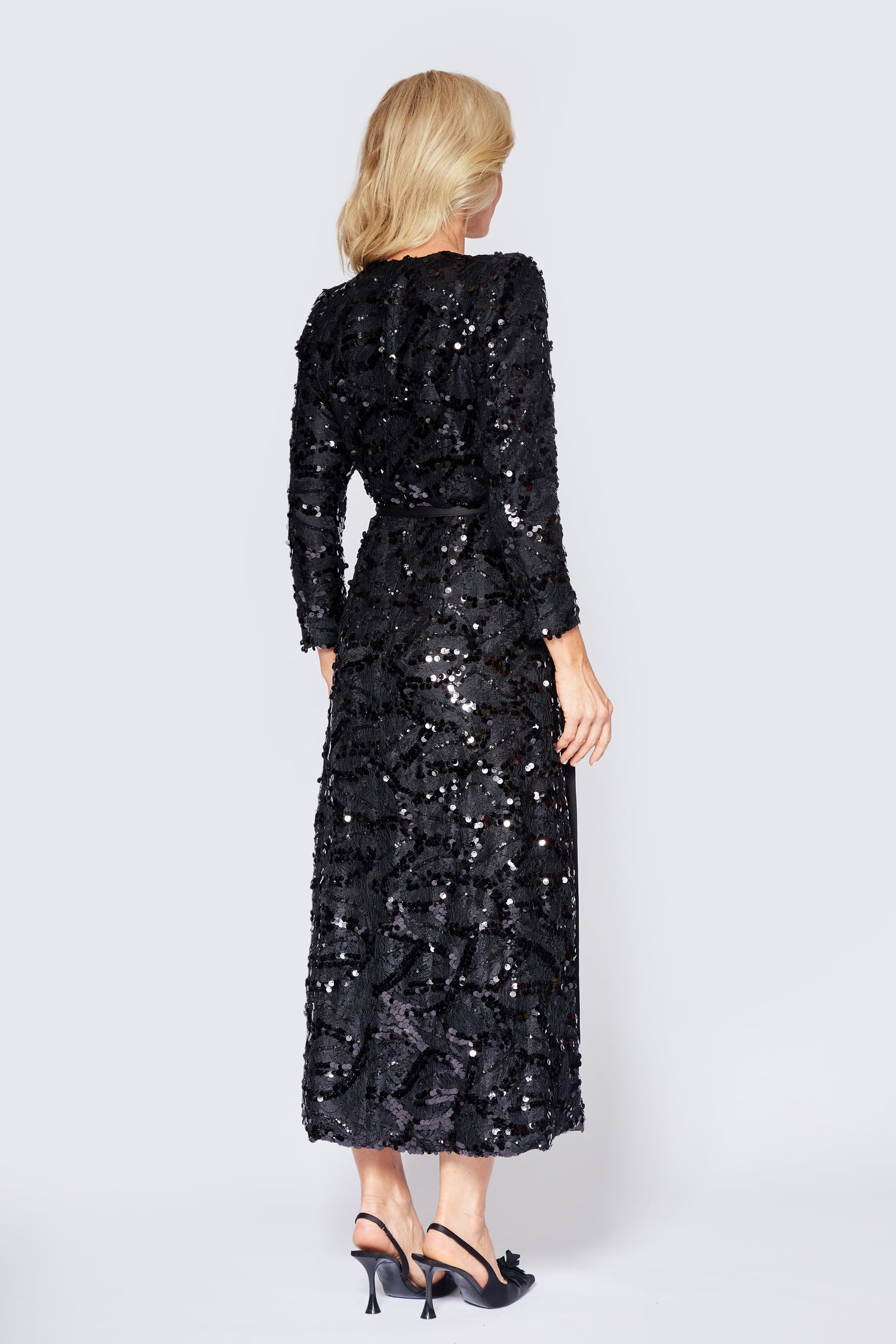 Black Lace/Sequin Wrap Dress