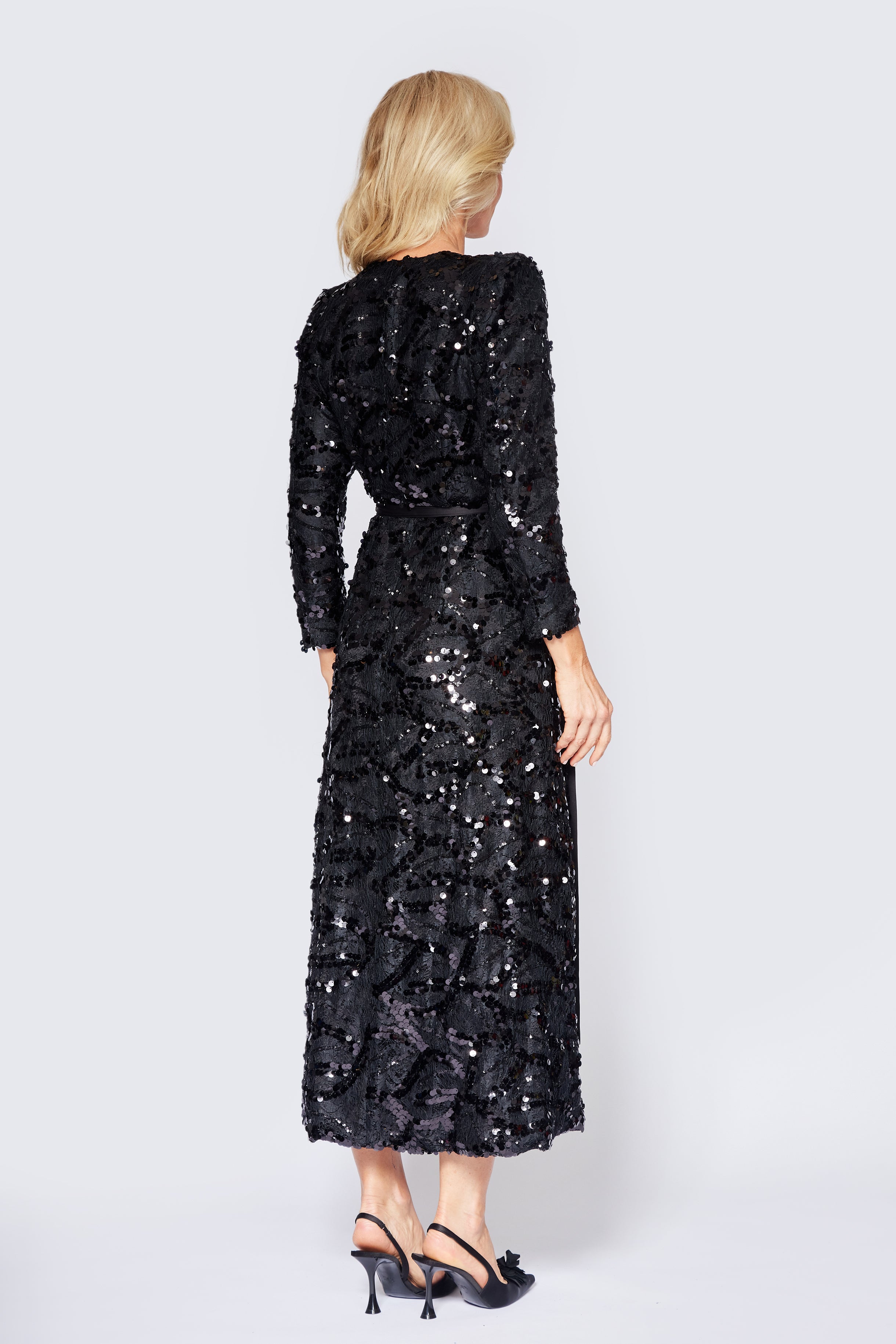 Black Lace/Sequin Wrap Dress