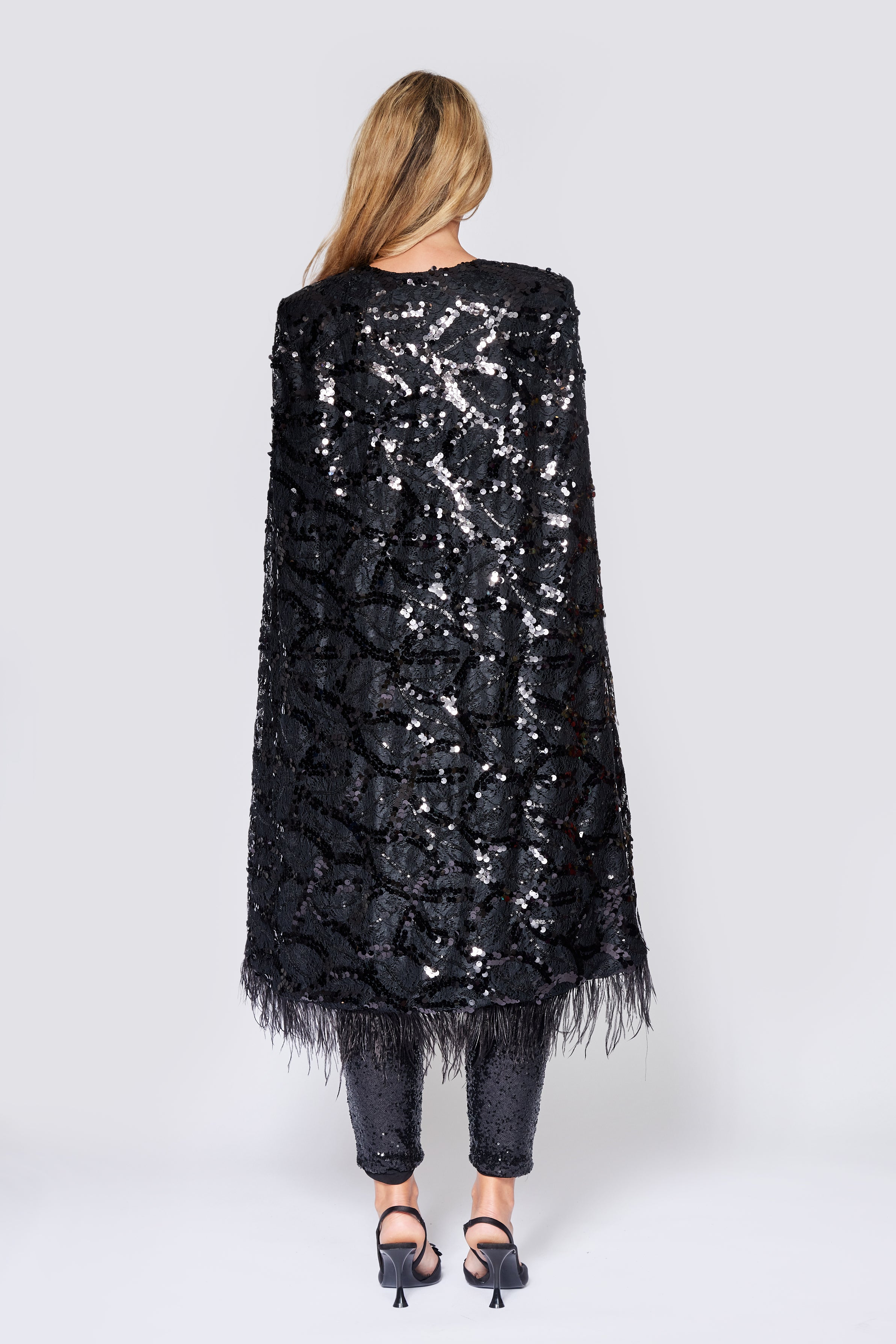 Black Sequin/Feather Cape