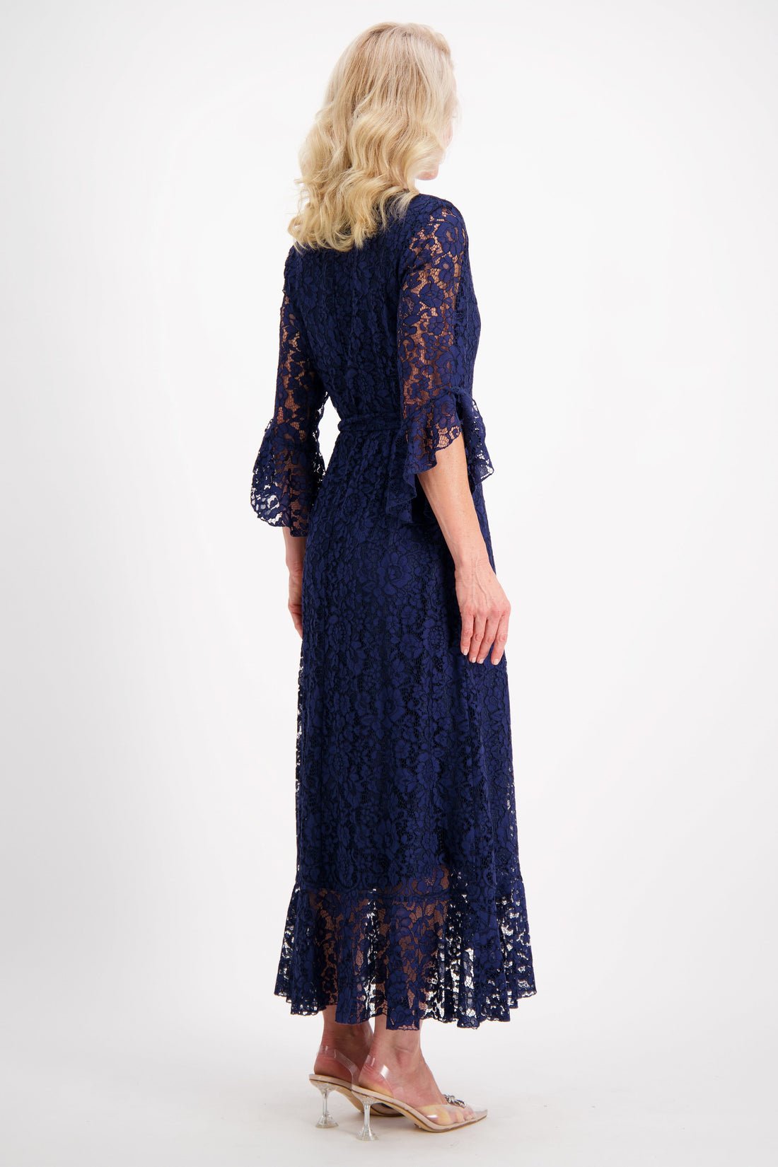 Navy Lace Wrap Dress
