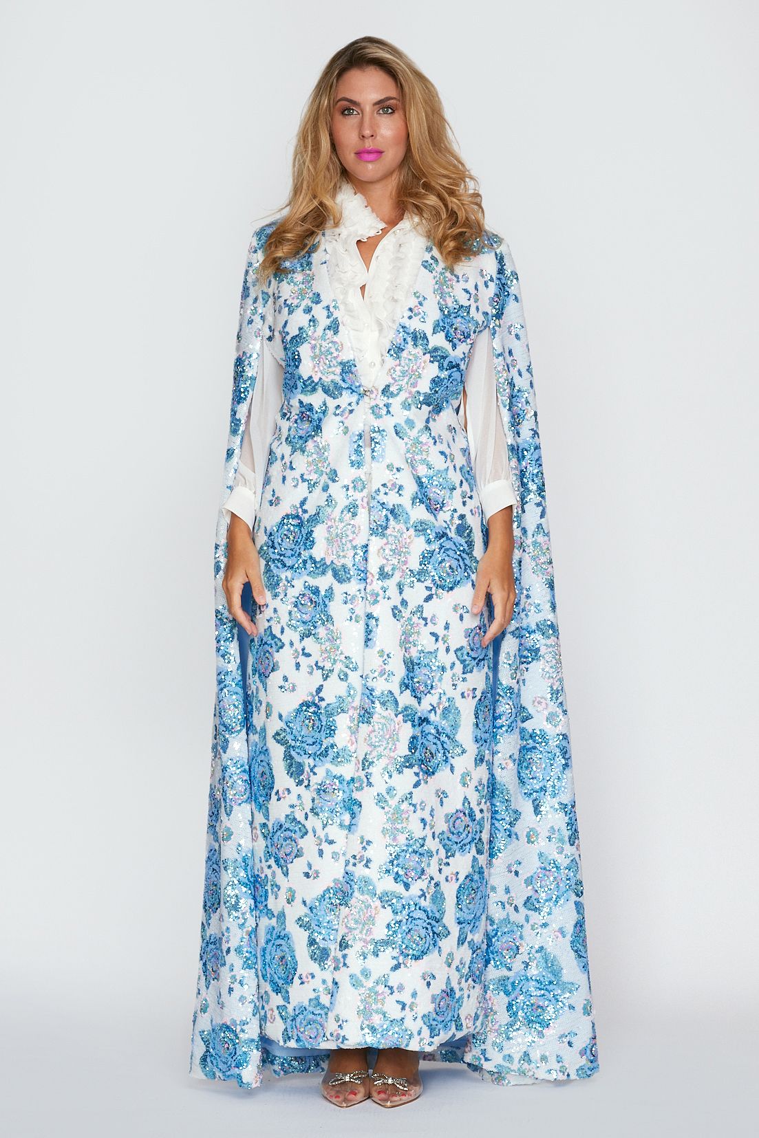 Aqua Floral Gala Sequin Cape