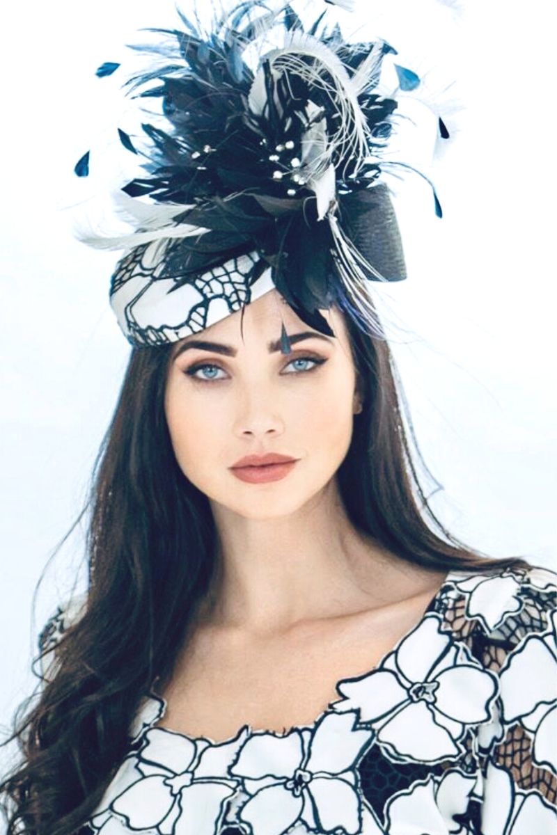 Navy and White 3D Lace Shift Dress with Matching Handmade Custom Hat