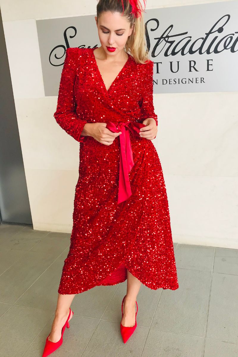 Velvet red clearance wrap dress