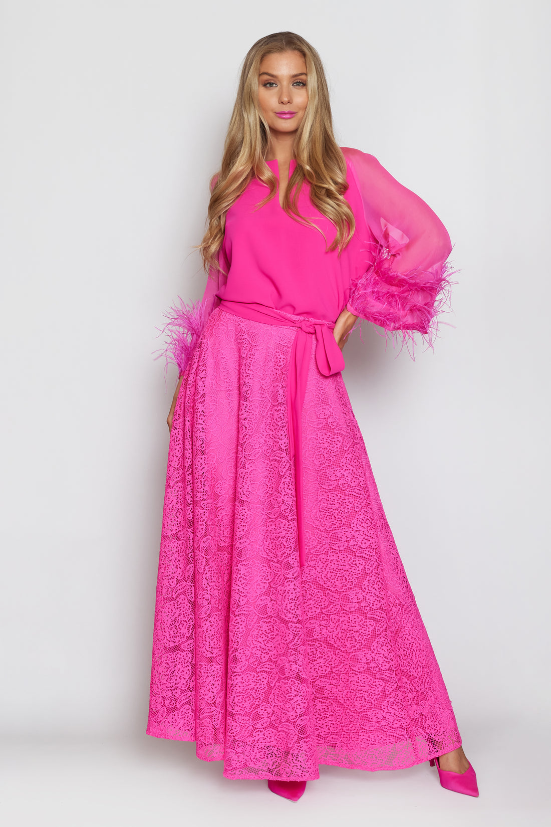 Lipstick Pink Lace Circle Skirt