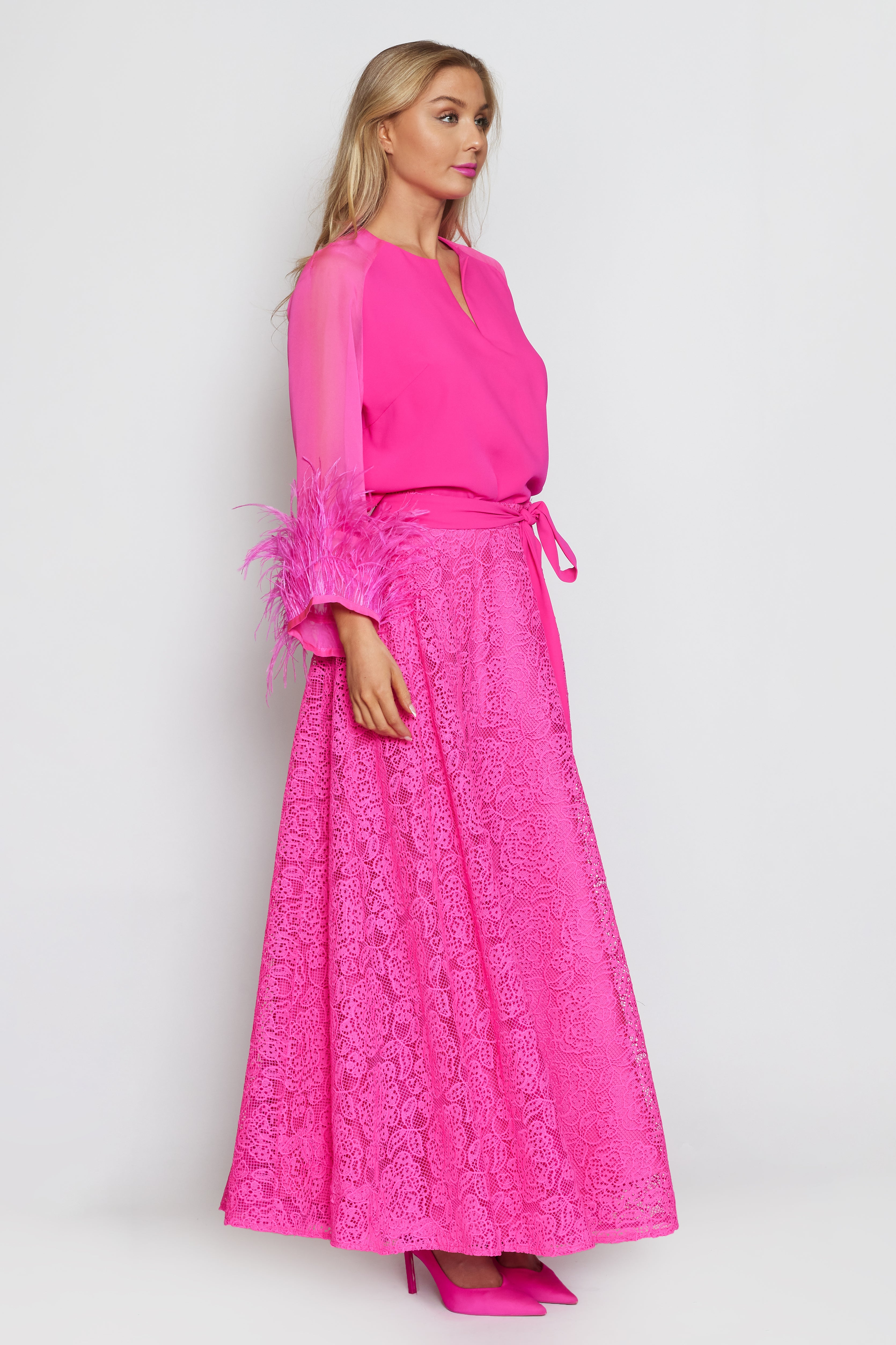 Lipstick Pink Lace Circle Skirt