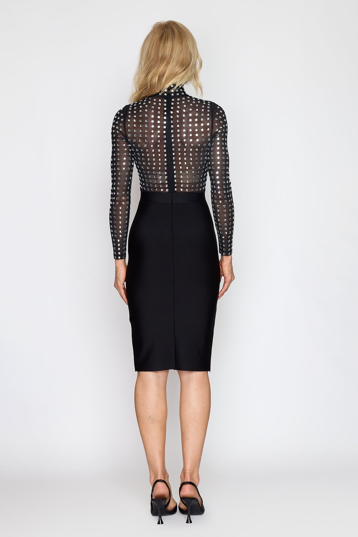 Black Mesh Beaded Body-Con Dress