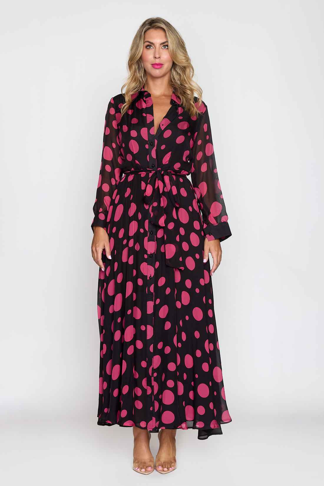 Black/ Pink Polka Dot Coat Dress